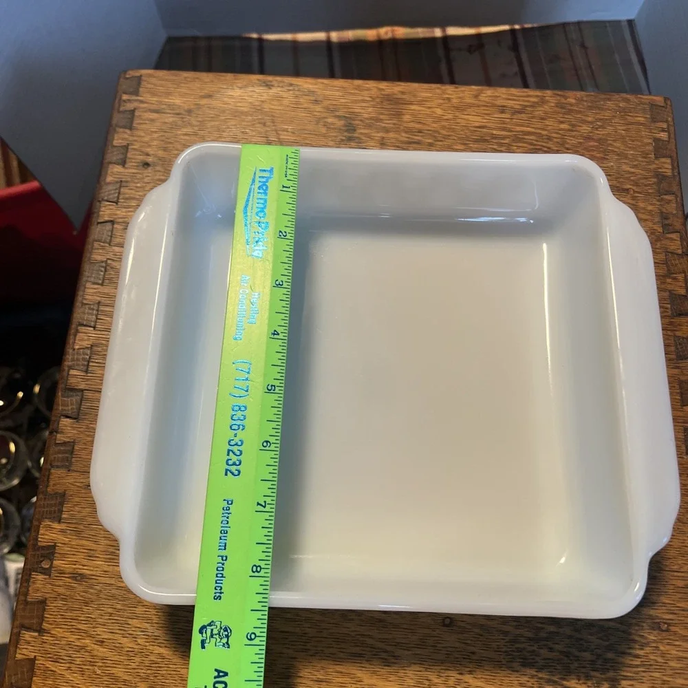 Vtg Fire King Gold Atomic Starburst Milk Glass Casserole Dish Square MCM 8in